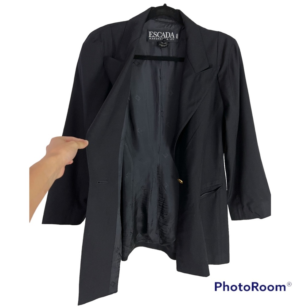 Escada Margaretha Lay Black Vintage 100% Virgin Wool Blazer Jacket EU 40 / US 10 - Picture 2 of 8